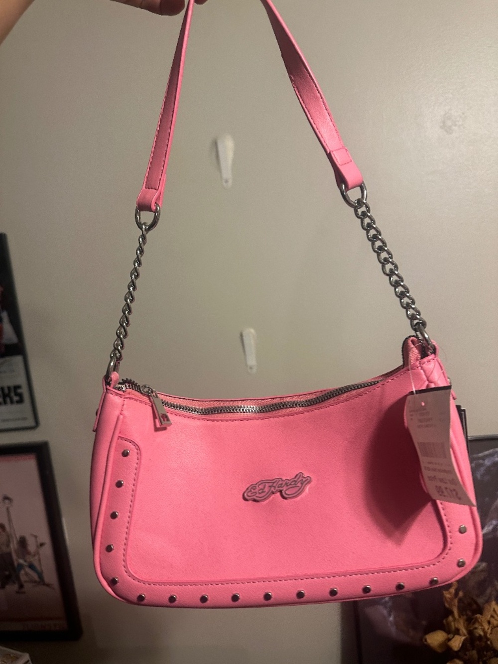Ed hardy hot pink studded shoulder bag